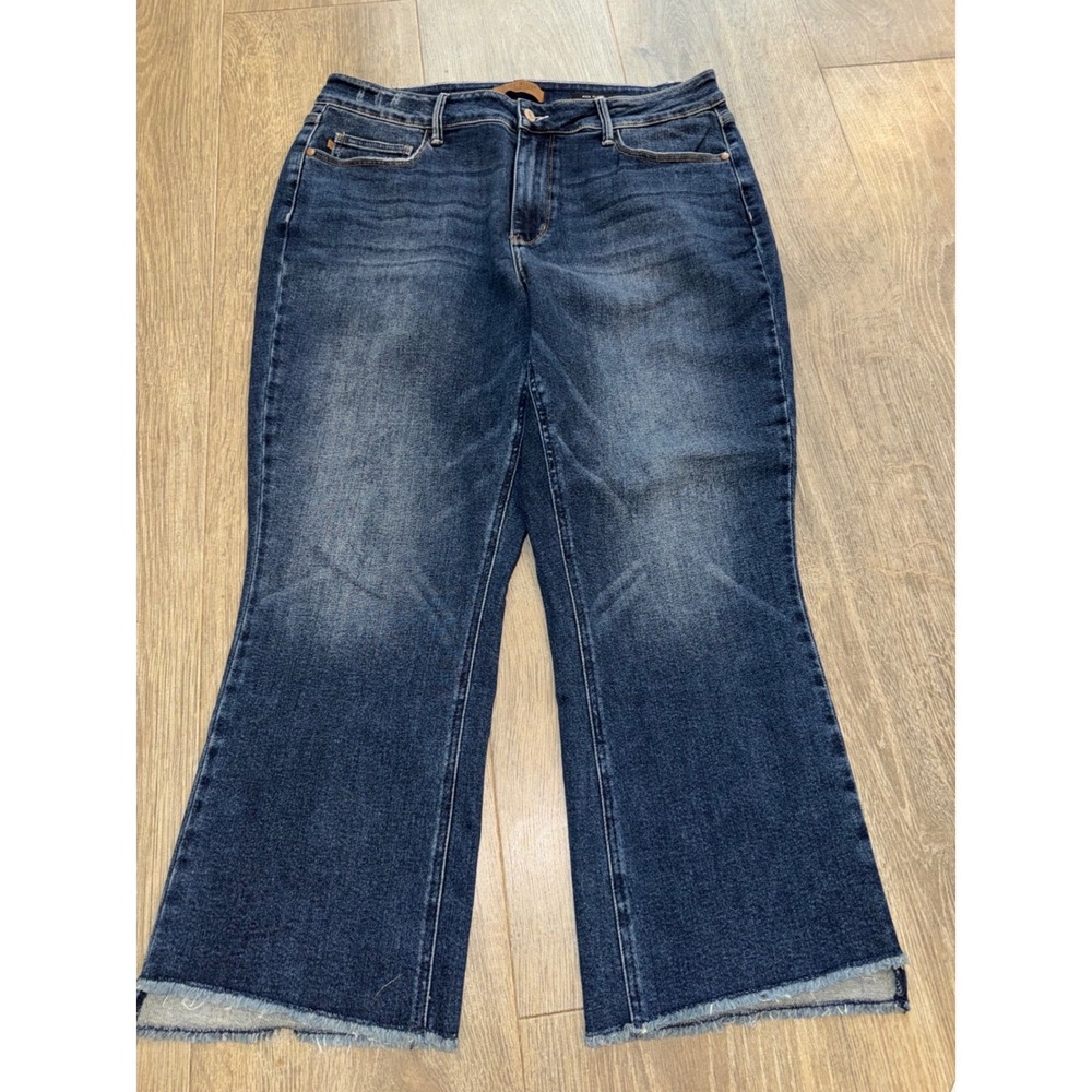 Judy Blue Los Angeles Kick Flare Dark Wash Raw Hem Jeans Plus Size 18W